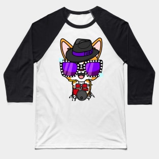 Cute Corgi jamming on the drums Baseball T-Shirt